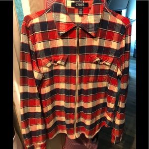 Chaps long sleeve flannel top with zipper